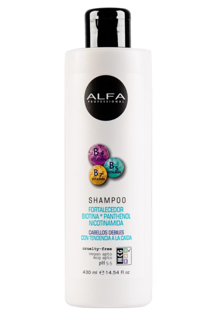 Shampoo Fortalecedor con BIOTINA, PHANTENOL Y NICOTINAMIDA - ALFA FREE